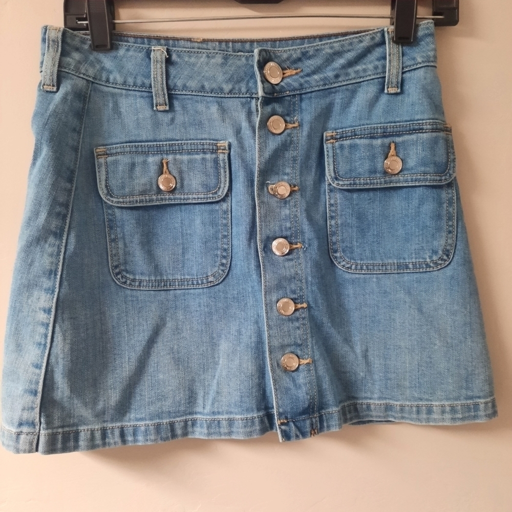 American Eagle Button Fly Denim Skirt Front‎ Pockets Women's